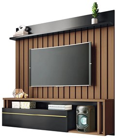 Painel Suspenso Ripado Decorativo Self para TV até 55 Polegadas Castanho/Preto G26 - HB Móveis
