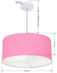 Lustre Pendente Cilíndrico Md-4100 Cúpula em Tecido 50x25cm Rosa Bebê - Bivolt