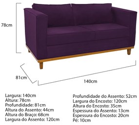 Sofá 2 Lugares Europa Suede Roxo ADJ Decor