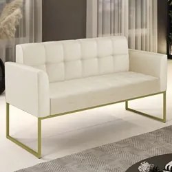 Sofá Namoradeira Base Industrial Dourado Ana Sintético Bege - Ibiza