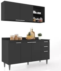 Armário de Cozinha Com Tampo CP01 150cm Pérola Preto Z34      - Mpozen