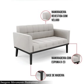 Poltrona Namoradeira Decorativa Karen Pés Fixo em Madeira Preto Veludo Cinza G19 - Gran Belo
