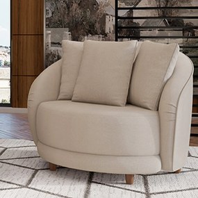 Poltrona Galáxia Pés Madeira Base Fixa com Almofadas Linho Off White G45 - Gran Belo