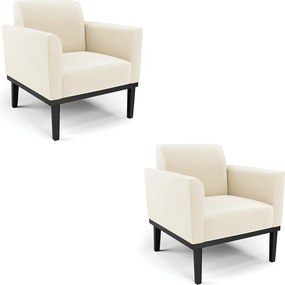 Kit 2 Poltronas Decorativas Isabella Pés Fixo em Madeira Preto Veludo Bege G19 - Gran Belo
