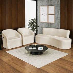 Kit Sofá Curvo Amsterdã 200cm e 2 Poltronas Luiza Max Linho