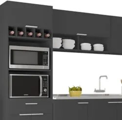 Armário de Cozinha CP05 Com Pia 180cm Pérola Z34 Preto      - Mpozenat