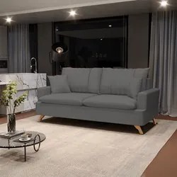 Sofá 200cm 3 Lugares com Almofadas Pés Curvos Veras Suede D05 Cinza -