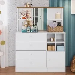 Cômoda Infantil 1 Porta 4 Gavetas Com Espelho House A05 Branco - Mpoze