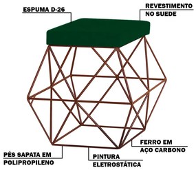 Kit 2 Puffs Decorativo Sala de Estar Base Bronze Trixie Suede Verde G41 - Gran Belo