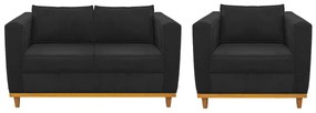 Kit Sofá 2 Lugares e Poltrona Europa Suede Preto ADJ Decor
