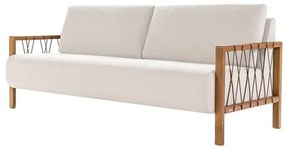 Sofá Joe Linho cor Bege e Fibra Algodão Marrom com Base Madeira Amendoa 180 cm - 58968 Sun House