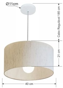 Lustre Pendente Cilíndrico Md-4031 Cúpula em Tecido 40x21cm Linho Bege - Bivolt