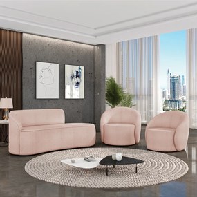 Sofá 2 Lugares Orgânico 140cm Morgan e 2 Poltronas Lua Bouclê D03 - D'Rossi - Rose