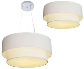 Plafon e Pendente Duplo Cilíndrico Vivare Md- 3017 e Md-4061 Cúpula em Tecido 50x40cm Branco - Bivolt