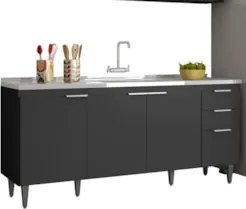 Armário de Cozinha CP03 Com Pia 180cm Pérola Z34 Preto      - Mpozenat