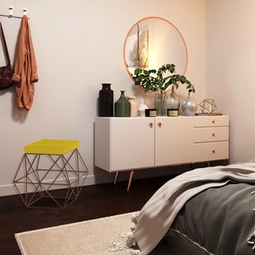 Puff Decorativo Sala de Estar Base Bronze Trixie Suede Amarelo G41 - Gran Belo