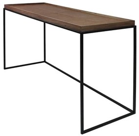 Aparador Loi Tampo Nogueira com Couro Caramelo e Base Preta 138cm - 48761 Sun House