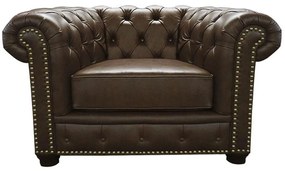 Poltrona Sala de Estar Chesterfield com Pés Madeira Couro Marrom G40 - Gran Belo
