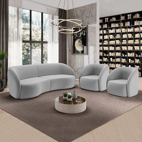 Conjunto Sofá Sala de Estar Bipartido 318cm e 2 Poltronas Clarke Veludo Cinza G45 - Gran Belo