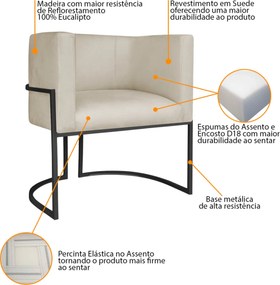 Kit 02 Poltronas Decorativas Luna Base de Ferro Preto Suede