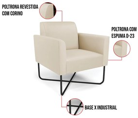 Kit 2 Poltronas Base X Industrial Preto Marisa Corino - Bege