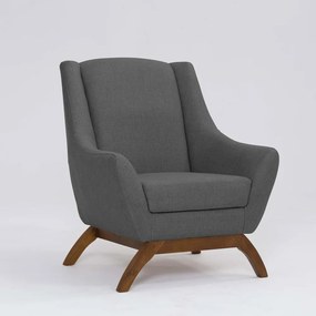 Poltrona Decorativa Mildred D07 Pés Madeira Linho Mescla Chumbo - D'Rossi