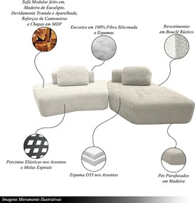 Sofá Ilha Sala de Estar Modulado Dakota com Chaise Encosto Almofadas Soltas Bouclê Rústico OffWhite/Greige G33 - Gran Belo
