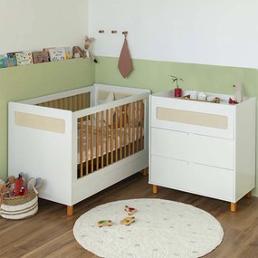 Kit Quarto Infantil Ollie - Berço Mini Cama + Cômoda 3 Gavetas - Branco Fosco