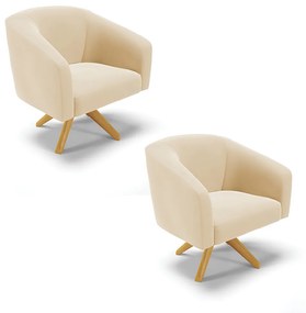 Poltrona Decorativa Giratória MA30 Kit 2 Stella Suede D03 - D'Rossi - Bege