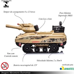 Carrinho Elétrico Mini Tanque com Som Luz e Disparador de Munição Camuflado Amarelo G31 - Importway