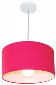 Lustre Pendente Cilíndrico Md-4031 Cúpula em Tecido 40x21cm Rosa Pink - Bivolt