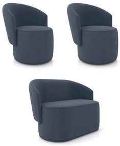Sofá Namoradeira e 2 Poltronas Orgânica para Sala Malu Suede M11 - D'Rossi - Azul Marinho