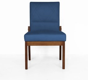Cadeira De Jantar Aurora Base Madeira Maciça Estofada Suede Azul Marinho