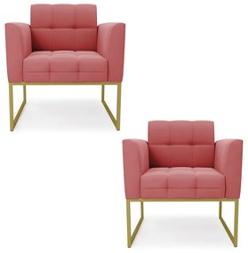 Kit 2 Poltronas Elisa Suede Base Metálica Industrial Dourado D03 - D'Rossi - Rose