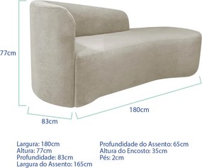 Kit Divã Recamier Orgânico França 180cm Lado Direito e 2 Poltronas Amore Linho