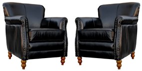 Kit 02 Poltronas Decorativas Sala de Estar Brunei Pés Madeira Couro Preto G58 - Gran Belo