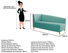 Recamier Valéria 185cm Lado Esquerdo Suede Azul Tiffany - ADJ Decor