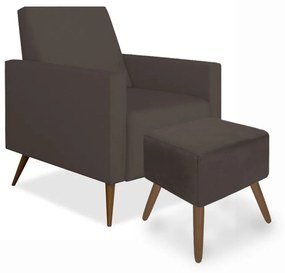 Kit Poltrona Gabi Pé Palito + Puff Quadrado Suede Marrom Sala, quarto, amamentação