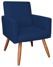 Poltrona Nina Suede Azul Marinho Pés Palito Castanho M11 - D'Rossi