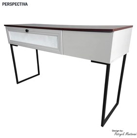 Penteadeira Escrivaninha Iron 136cm com Pés de Metal Imbuia/Bege/Preto - Vizzato - Bege