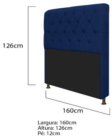 Kit Cabeceira Lady e Recamier Félix 160 cm Queen Size Suede Azul Marinho - ADJ Decor