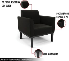 Kit 2 Poltronas Decorativas Isabella Pés Fixo em Madeira Preto Suede Preto G19 - Gran Belo