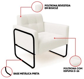 Poltrona Sala Industrial Alta Tubo Preto Elisa Bouclê D03 - D'Rossi - Off White