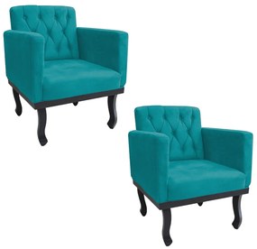 kit 02 Poltronas Classic Pés Luís XV Suede Azul Turquesa - ADJ Decor
