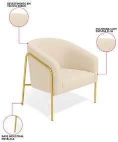 Poltrona Sala Industrial Alta Dourado Kit 2 Stella Suede D03 - D'Rossi  - Bege