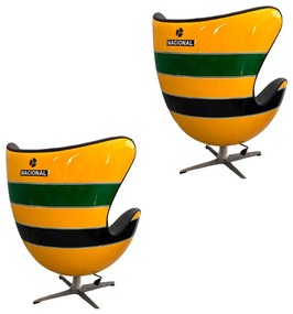 Kit 2 Poltronas Decorativas Egg Chair Capacete Nacional Senna Verde/Amarelo G53 - Gran Belo