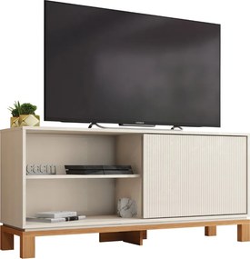 Bancada Átomo 136cm para TV até 45 com Porta de Correr Ripada MDP OffWhite/Freijo G11 - Gran Belo