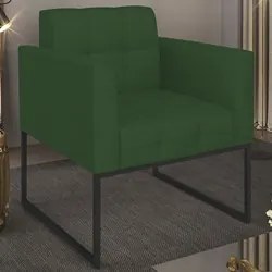 Poltrona Decorativa Base Industrial Preto Ana Veludo Luxo Verde - Ibiz
