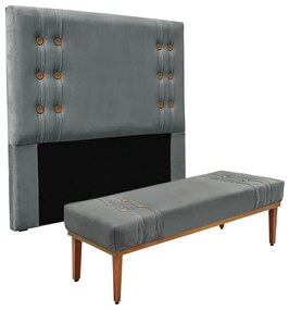 Cabeceira Cama Box Casal 140cm e Recamier Gênova Veludo S04 - D'Rossi - Cinza