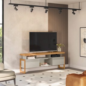 Rack Bancada Decorativo Elora MDP/MDF TV até 70 Polegadas Nichos Nature/Off White G77 - Gran Belo